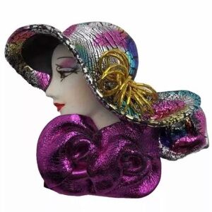VTG Vogue Lady Face Brooch Pin Porcelain Art Deco Vintage 80s Handmade Gatsby